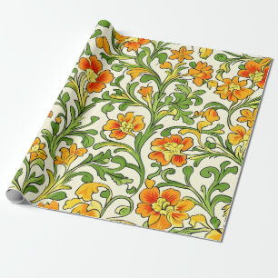 Papel De Regalo Patrón floral naranja y amarillo Art Nouveau