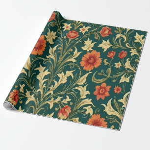 Papel De Regalo Patrón floral naranja y amarillo vintage sobre ver