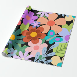 Papel De Regalo Patrón floral negro de bonito