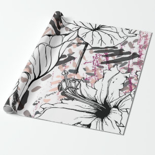 Papel De Regalo Patrón floral negro y blanco sin soldadura. Ar mod