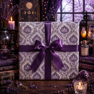 Papel De Regalo Patrón Floral Ornate de Damasco Púrpura Vintage