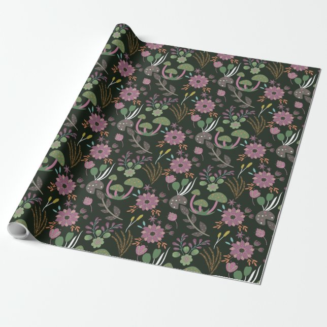 Papel De Regalo Patrón floral oscuro (Desenrollado)