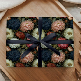 Papel De Regalo Patrón Floral Oscuro Vintage Peonía Dahlia Rosa