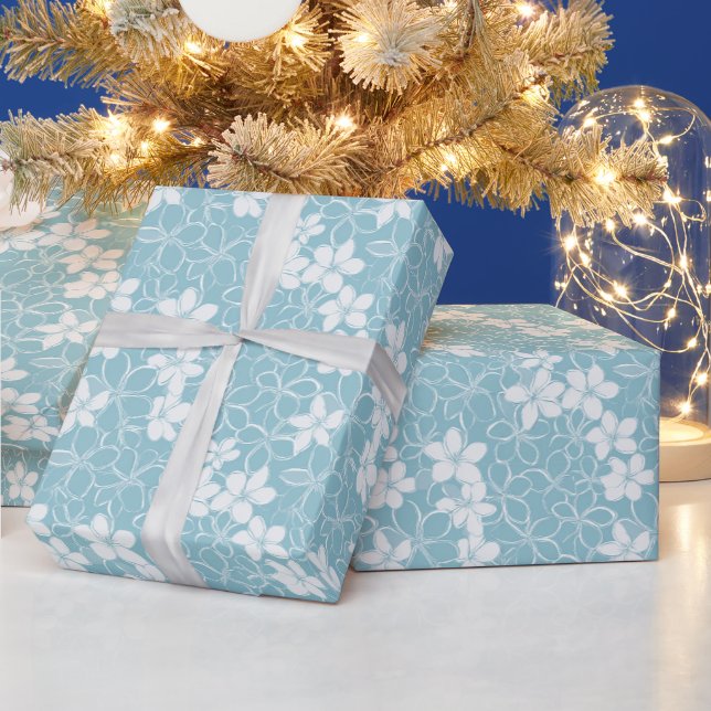 Papel De Regalo Patrón floral | Pétalos azules (Vacaciones)