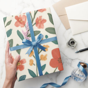 Papel De Regalo Patrón Floral Pintado a Mano – Botánica Colorida