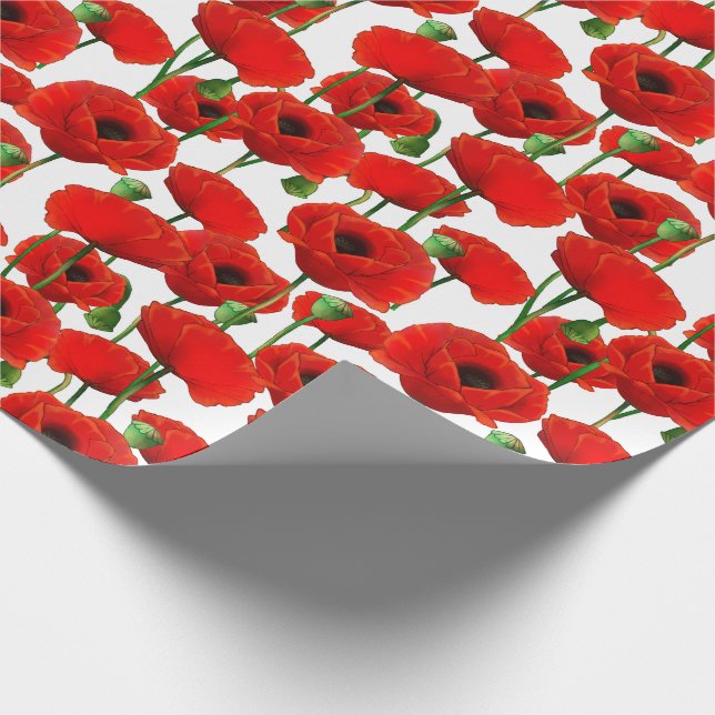 Papel De Regalo Patrón floral Red Poppies (Esquina)