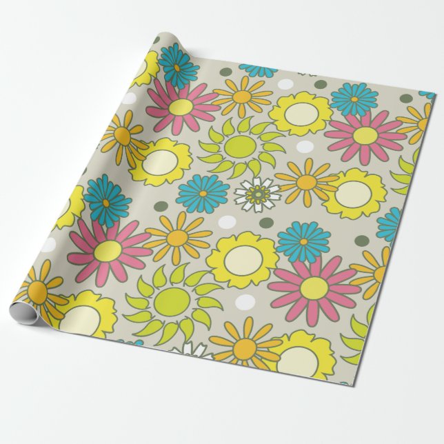 Papel De Regalo Patrón floral retro (Desenrollado)