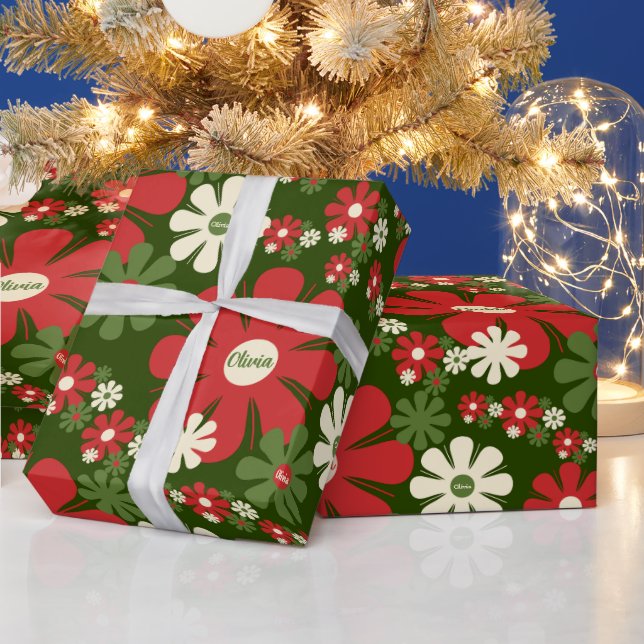 Papel De Regalo Patrón floral retro personalizado de los años 60 (Vacaciones)