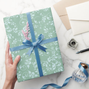 Papel De Regalo Patrón floral retro vintage blanco verde azulado