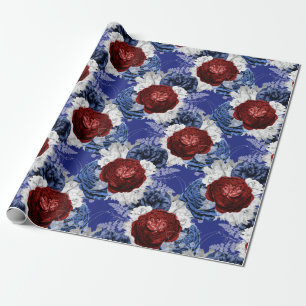Papel De Regalo Patrón floral rojo, blanco y azul de EE. UU.