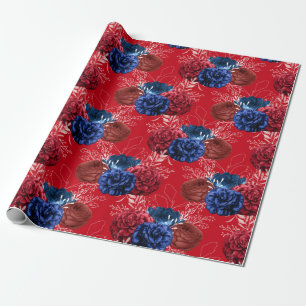 Papel De Regalo Patrón floral rojo, blanco y azul de EE. UU.