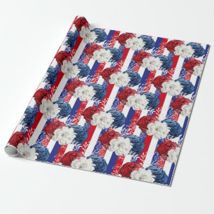 Papel De Regalo Patrón floral rojo, blanco y azul de EE. UU.