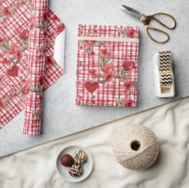 Papel De Regalo Patrón floral rojo Tartán moderno