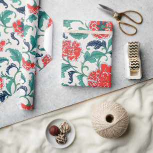 Papel De Regalo Patrón floral rojo y verde