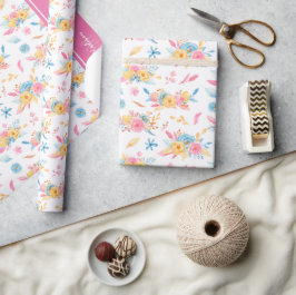 Papel De Regalo Patrón floral rosa bonito monogramado