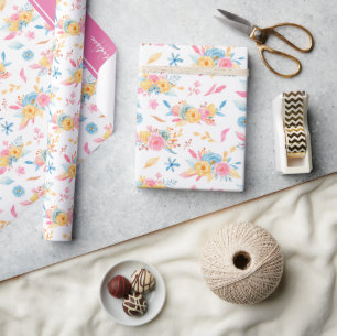 Papel De Regalo Patrón floral rosa bonito monogramado