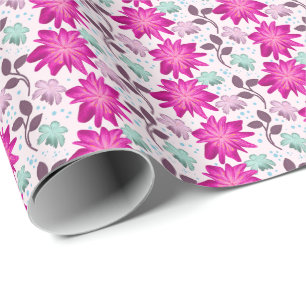 Papel De Regalo Patrón floral rosa vibrante   Flores modernas atre