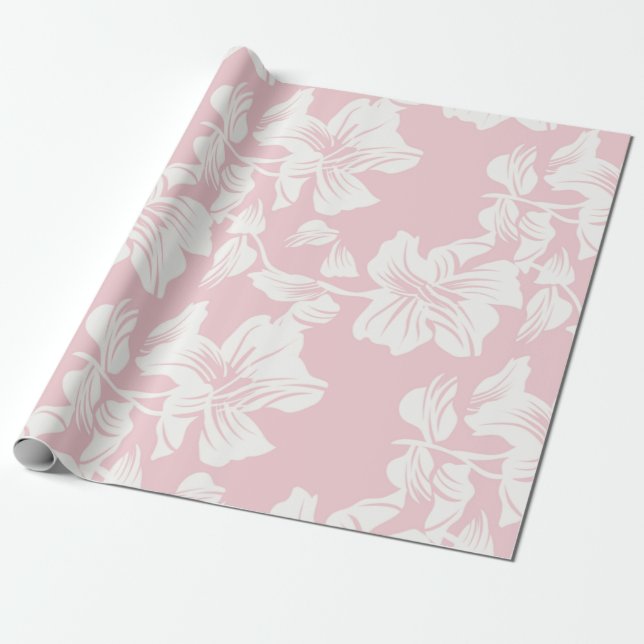 Papel De Regalo Patrón Floral Rosa y Blanco (Desenrollado)
