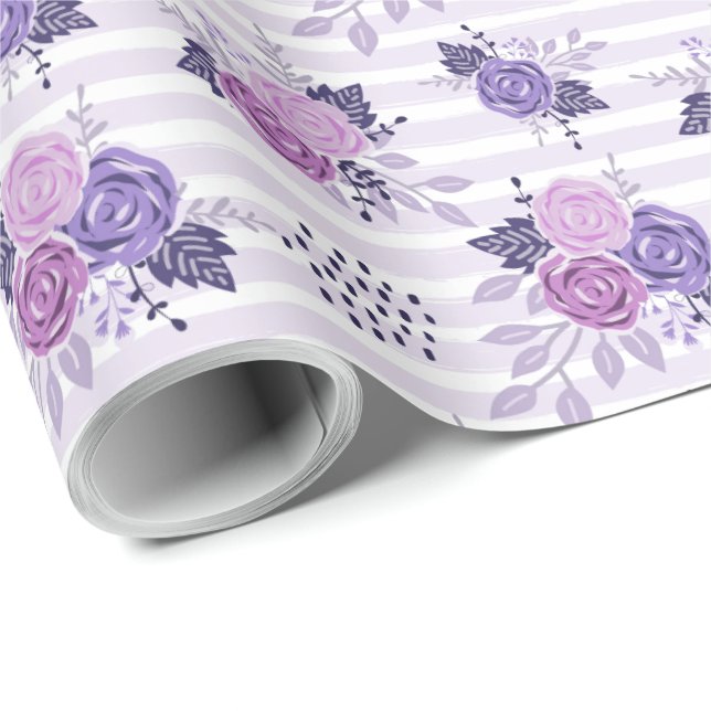 Papel De Regalo Patrón floral rosado púrpura moderno (Esquina del rollo)