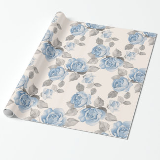 Papel De Regalo Patrón floral. Rosas azules de época
