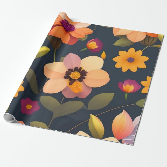 Papel De Regalo Patrón Floral Silvestre (Desenrollado)