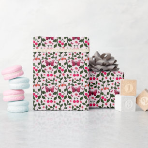 Papel De Regalo Patrón Floral Sin Costuras de Mariposa de Cereza