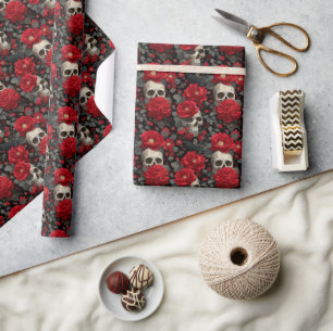 Papel De Regalo Patrón floral sin fisuras de cuervo y calavera gót