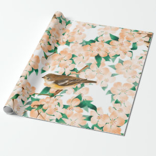 Papel De Regalo Patrón floral sin foco con aves
