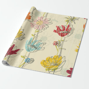 Papel De Regalo Patrón floral sin foco con flores dibujadas a mano