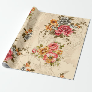 Papel De Regalo Patrón floral sin foco con flores y crema
