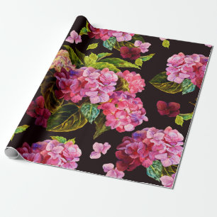 Papel De Regalo Patrón floral sin foco. Hidrangea sobre una en osc