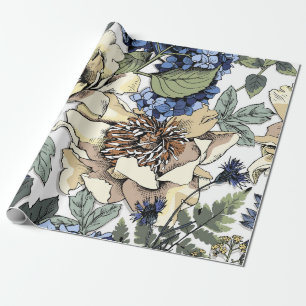 Papel De Regalo Patrón floral sin foco. Hydrangea, Peony, wildf