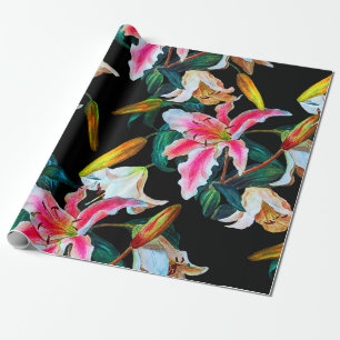 Papel De Regalo Patrón floral sin foco. Lirio blanco y rosa sobre