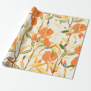 Papel De Regalo Patrón floral sin foco. Naranja de Disposiciones 