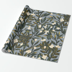 Papel De Regalo Patrón floral sobre fondo gris azulado polvoriento
