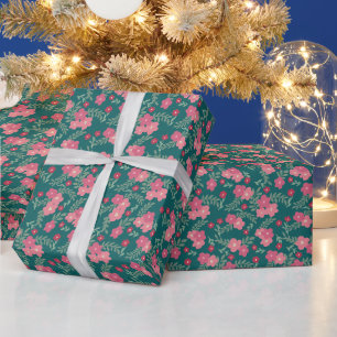 Papel De Regalo Patrón floral suave de vacaciones – Rosa, Rojo, Ve
