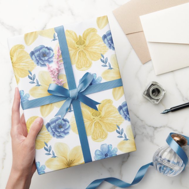 Papel De Regalo Patrón floral ucraniano azul/amarillo. Ucrania (Regalar)