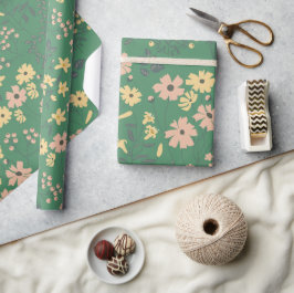Papel De Regalo Patrón floral verde boho moderno