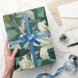 Papel De Regalo Patrón floral verde de lirio blanco clásico