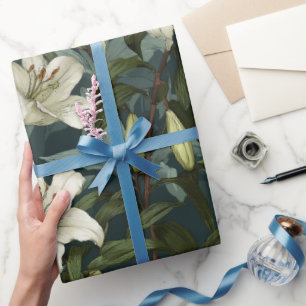 Papel De Regalo Patrón floral verde de lirio blanco clásico