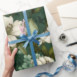 Papel De Regalo Patrón floral verde de lirio blanco clásico