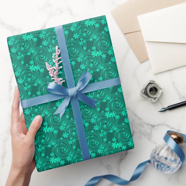 Papel De Regalo patrón floral verde turquesa brillante (Regalar)