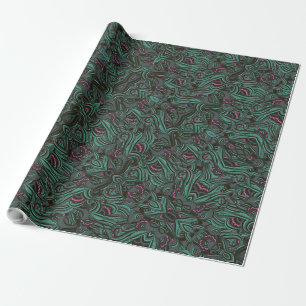 Papel De Regalo patrón floral verde vibrante y rosa