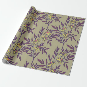 Papel De Regalo Patrón floral vibrante con margaritas amarillas