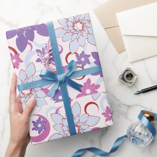 Papel De Regalo Patrón floral vibrante Flores azul rosado púrpura
