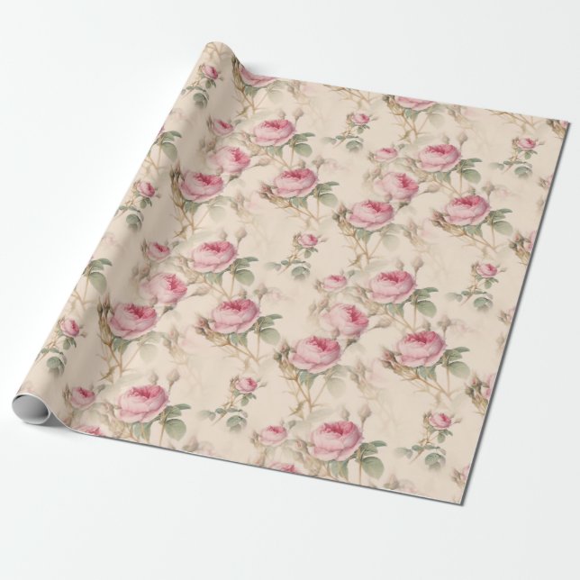 Papel De Regalo Patrón floral vintage (Desenrollado)