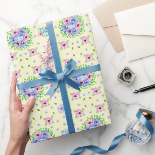 Papel De Regalo Patrón floral vintage Amarillo claro
