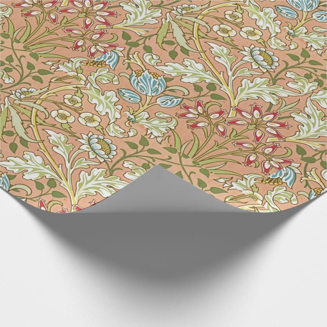 Papel De Regalo Patrón floral William Morris Flores Azul rosado (Esquina)