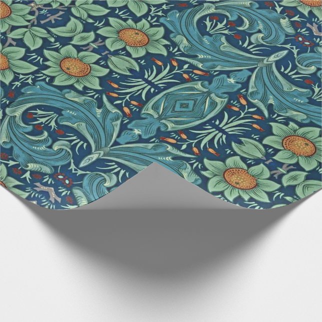Papel De Regalo Patrón floral William Morris rojo amarillo azul gr (Esquina)
