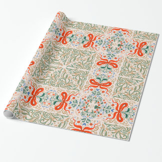 Papel De Regalo Patrón Floral y de Cinta Vintage con Adorno Elegan